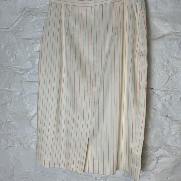 80s Aquascutum NWT Deadstlock linen cotton Pencil Skirt Lime Green Pinstripe - Picture 4 of 11